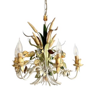 French Floral and Wheat Tole 6-Light Chandelier from Sofidis FlorArt, Late 20th Century For Sale