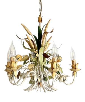 French Floral and Wheat Tole 6-Light Chandelier from Sofidis FlorArt, Late 20th Century