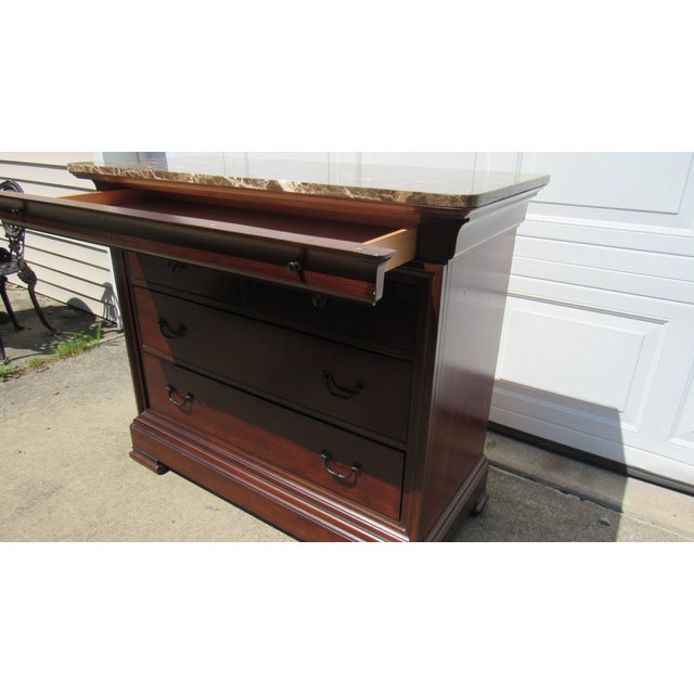Wood 1980s Thomasville Cherry Marble Top Tall Chest Dresser Designer For Sale - Image 7 of 12