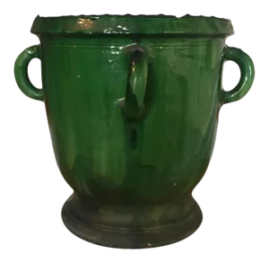 Antique 19th Century French Castelnaudary Anduze Green Glazed Terracotta Garden Urn