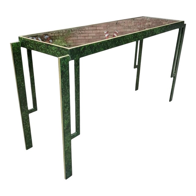 1970s Hand-Painted Faux Malachite Console Table by Turtle and Crane - Schumacher Xanadu Homage - Newly Painted For Sale