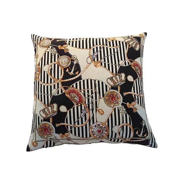 1980s Silk Scarf Nautical Crown Pillow For Sale