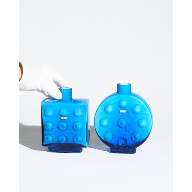 Pop Art Duo Blue Cased Glass Bubble Vases from Friedrich Kristall, Germany, 1970s, Set of 2 For Sale - Image 4 of 18