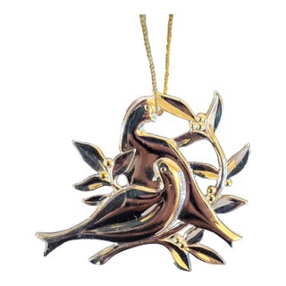 Dansk Two Turtle Doves Silverplate Christmas Ornament For Sale