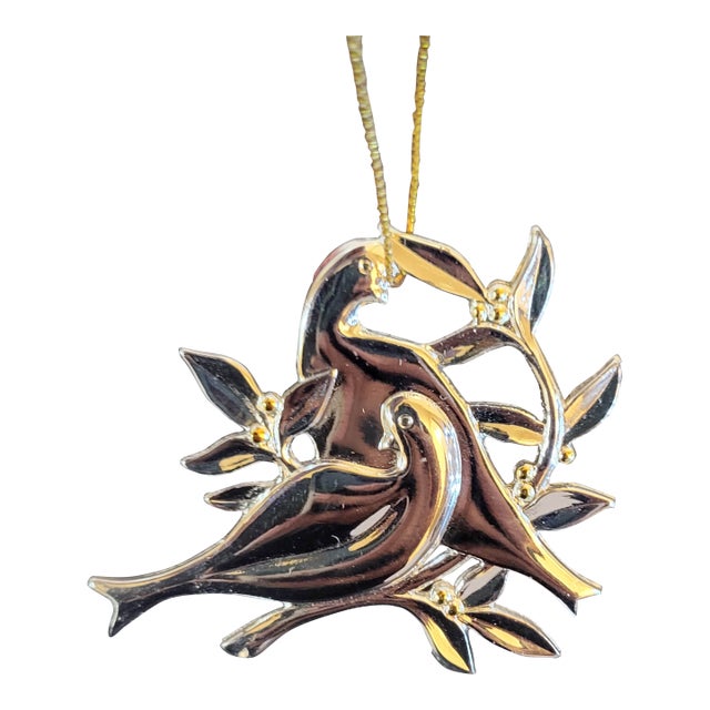 Dansk Two Turtle Doves Silverplate Christmas Ornament For Sale