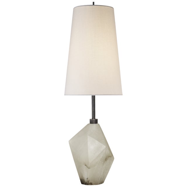 Modern Kelly Wearstler by Visual Comfort Signature Halcyon Accent Cordless Table Lamp in Alabaster with Linen Shade For Sale - Image 3 of 3