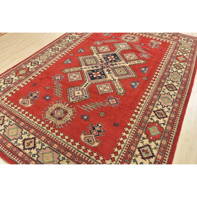 Farmhouse Kazak Rug 8'4'' X 11'3'' Red Wool Tribal Hand-Knotted Oriental Carpet For Sale - Image 3 of 12