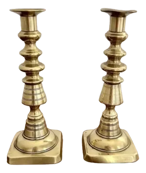 Victorian Brass Candleholders, 1880s, Set of 2