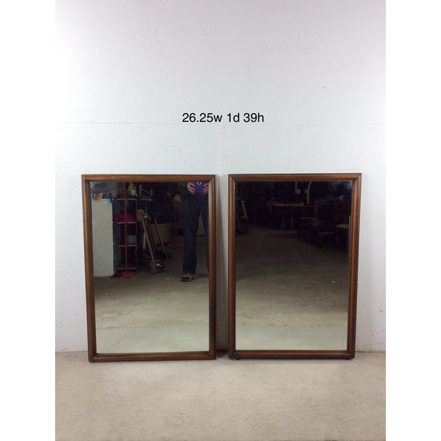 Pair of Mid Century Modern Rectangular Wall Mirrors With Thin Walnut Frame For Sale - Image 16 of 18