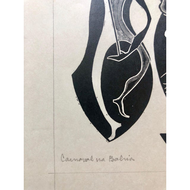 Art Deco Odetto Guersoni, 1945 Brazilian Master, Art Deco Nudes Serigraph Woodcut Carnaval Bahia, c.1945 For Sale - Image 3 of 6