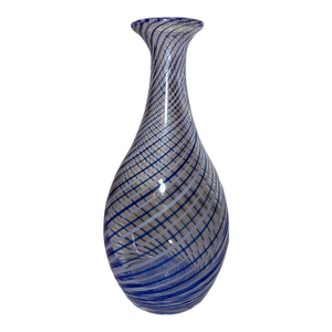 Vintage 20th Century Turkish Pasabahce Blue Spiral Pattern Hand Blown Glass Vase