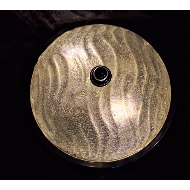 Vintage Ceiling Lamp with Chrome-Plated Metal Mounting and Ice Glass Shade by Fischer Leuchten, 1980s For Sale - Image 4 of 8