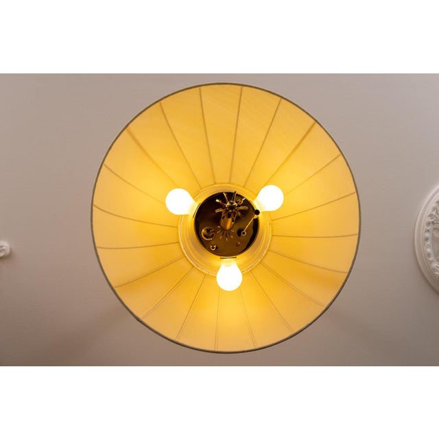 Metal Large Brass and Fabric Lampshade Five-Light Adjustable Height Pendant Lamp, 1980s For Sale - Image 7 of 18