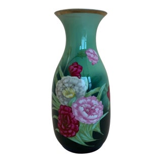Antique Zeh, Scherzer & Co. German Green Porcelain Vase With Floral Motif For Sale