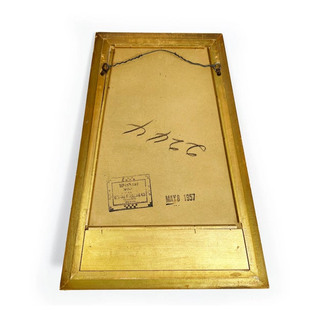 Mid-Century Modern 1957 Windsor Angular Gold Gilded Wood and Gold Vein Mirror With Shelf For Sale - Image 3 of 3