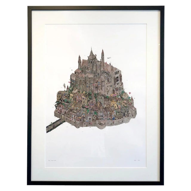 Mont Saint Michel, Framed Watercolor Illustration by Guillaume Cornet, 2016 For Sale - Image 4 of 11