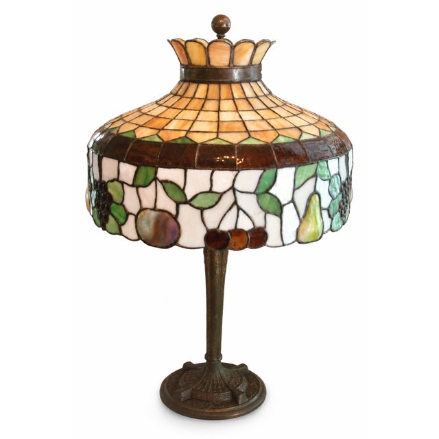 Traditional Early 1900's Williamson Leaded Glass Table Lamp For Sale - Image 3 of 9