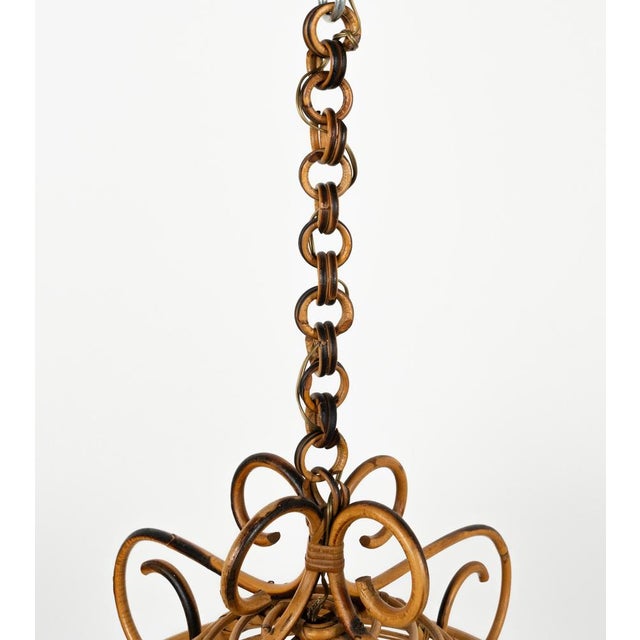 Mid-Century Bamboo and Rattan Chandelier in the style of Louis Sognot, Italy, 1960s For Sale - Image 10 of 12