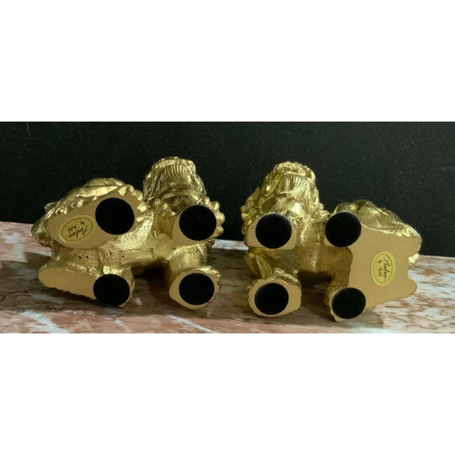 Pair of Chinoiserie Gold Gilt Foo Dog Accents or Bookends by Sadek. Great for Palm Beach Regency or Feng Shui Decor - See Pics! For Sale - Image 11 of 11