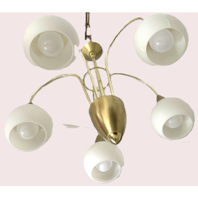 Brass and Opaline Glass 5-Light Chandelier from Honsel Leuchten, Germany, 1970s For Sale - Image 4 of 18