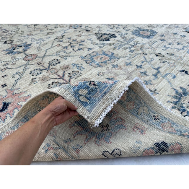 Oushak Turkish Rug, Ivory and Blue 8'4" X 9'10" For Sale - Image 4 of 9