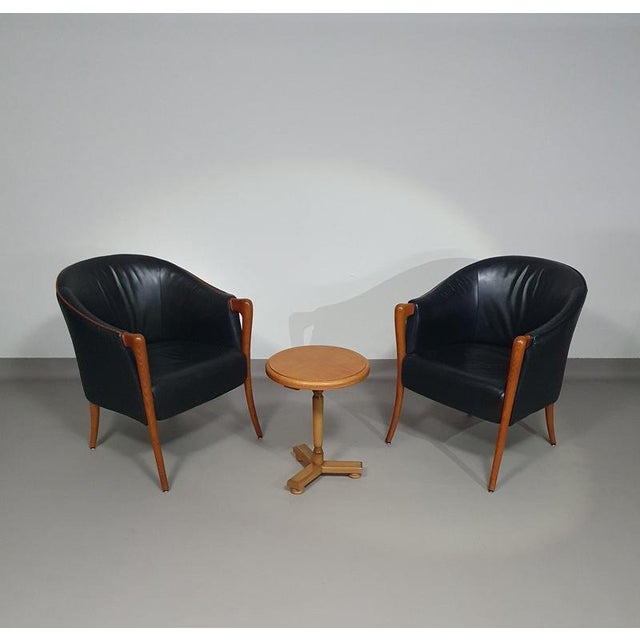 1980s Armchairs in Walnut and Leather, Italy, 1980s, Set of 2 For Sale - Image 5 of 18