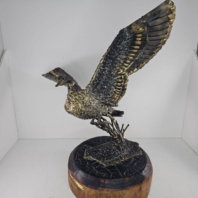 1970s Bronze Mallard Duck Sculpture by James H. Scorse Wooden Base Plaque MCM For Sale - Image 11 of 12