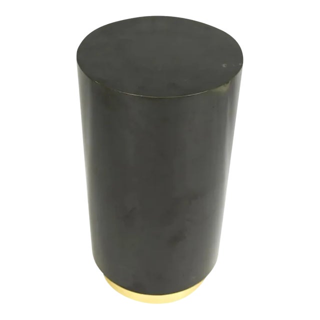 Vintage Black Lacquer & Brass Round Pedestal For Sale