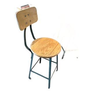 Vintage Industrial Counter Height Wood and Steel Stools Set of 5 For Sale