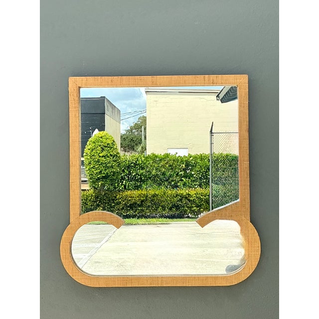 Vintage Grasscloth and Wood Wall Mirror For Sale - Image 10 of 15