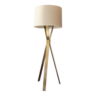Ethan Allen Modern Floor Lamp, Brushed Brass Finish For Sale