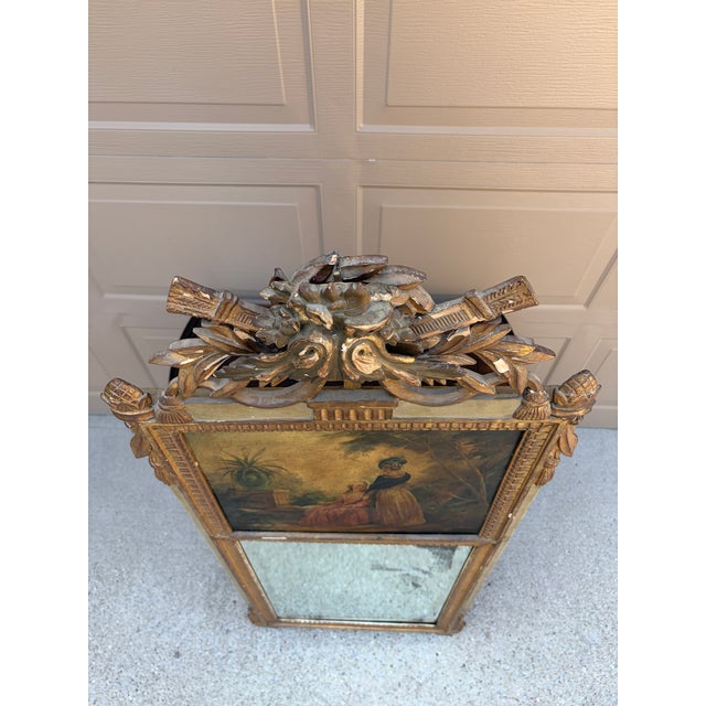 Late 19th Century French Louis XVI Giltwood Trumeau Mirror With Figural Oil Painting For Sale - Image 10 of 13