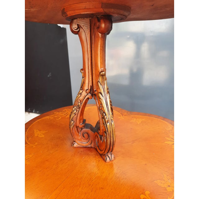 French Antique 2 Tier Inlay Dessert Table For Sale - Image 3 of 11