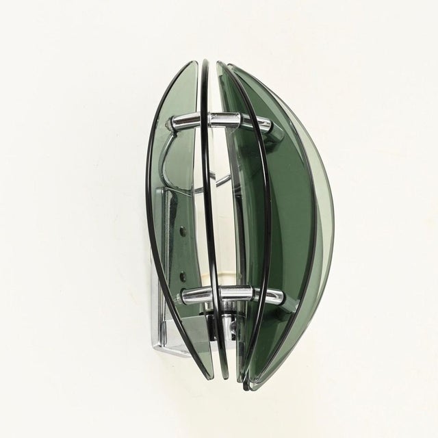 Green Crystal and Chrome Wall Sconces by Veca, Italy, 1970s, Set of 2 For Sale - Image 11 of 16