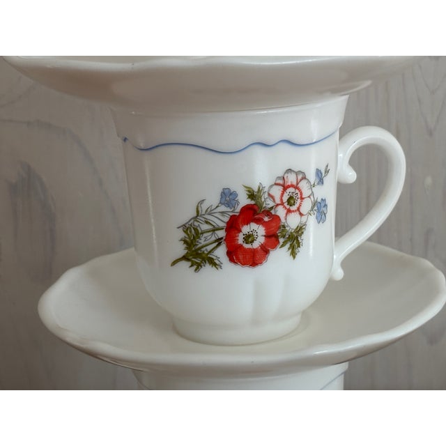 Glass Mid 20th Century French Arcopal Cups and Saucers, Set of Three For Sale - Image 7 of 10