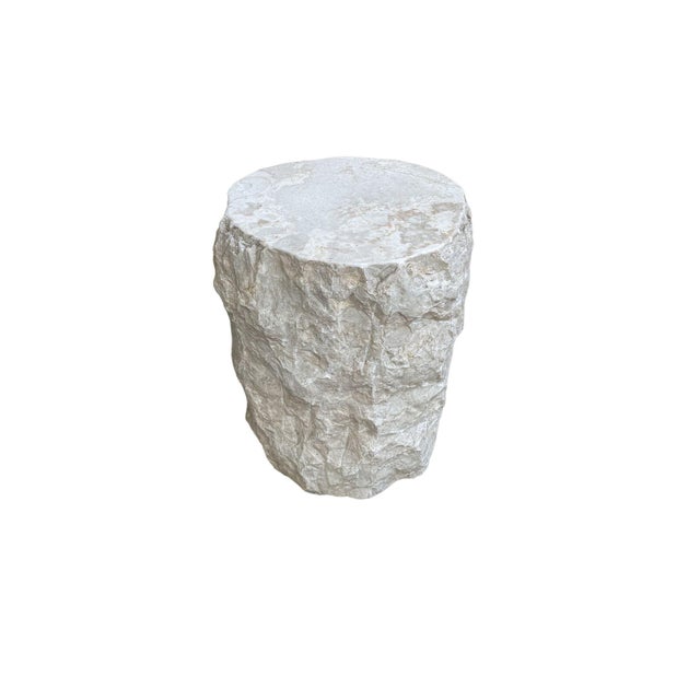 Stone Natural Solid Marble Side Table Chiselled Finish, Smooth Top, Modern Organic For Sale - Image 7 of 7