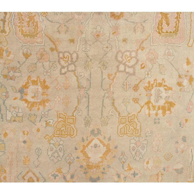 Textile Antique Oushak Carpet, Handmade Turkish Oriental Rug, Beige, Taupe, Soft Shrimp For Sale - Image 7 of 13