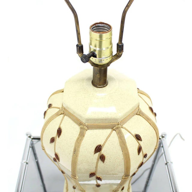 Ceramic Mid-Century Modern Faux Bamboo Motive Art Decorated Lamp For Sale - Image 7 of 8