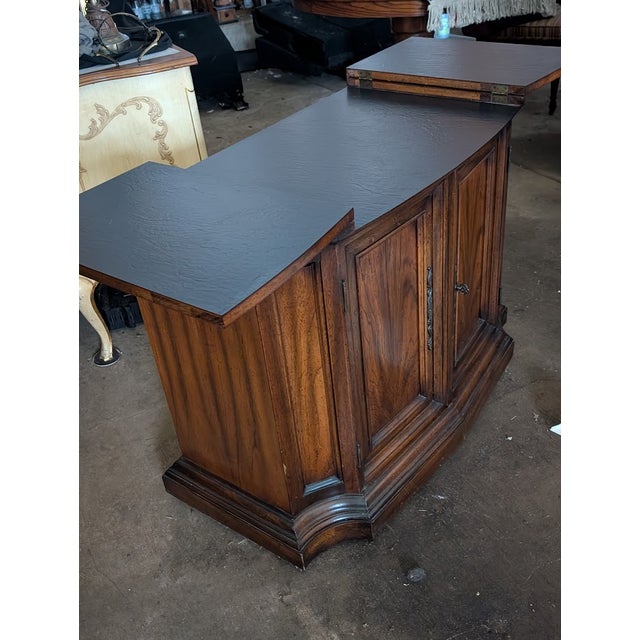 Chippendale 1960s Century Furniture Walnut Flip-Top Bar Cabinet Server With Black Laminate For Sale - Image 3 of 15