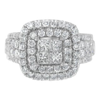 14KT White Gold Round and Princess Diamond Ring (2 1/4 cttw, H-I Color, SI1-SI2 Clarity) - Size 7 For Sale