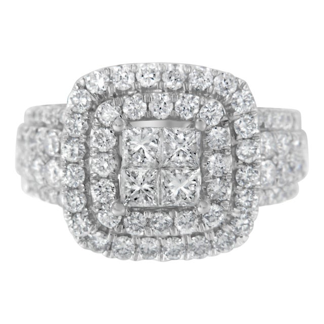 14KT White Gold Round and Princess Diamond Ring (2 1/4 cttw, H-I Color, SI1-SI2 Clarity) - Size 7 For Sale