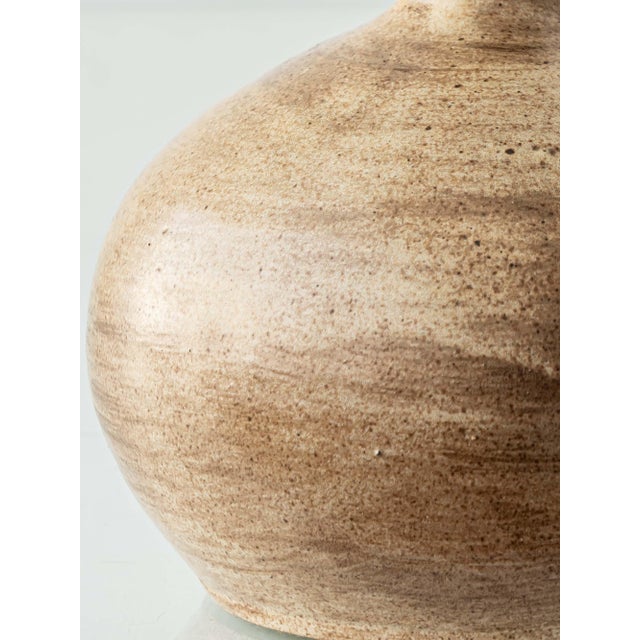 20th Century Modern French Studio Pottery Stoneware Table Lamp with Rattan Shade, 1950s For Sale - Image 13 of 15