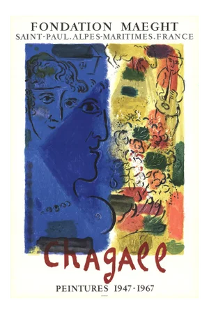 Marc Chagall Le Visage Bleu 34" X 22.5" Lithograph 1967 Modernism Multicolor, Blue