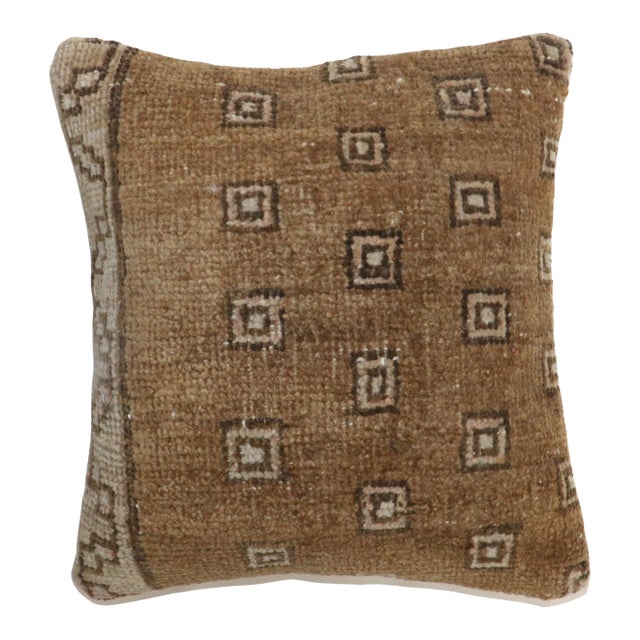 Vintage Zabihi Collection Brown Turkish Rug Pillow - 1'4" x 1'5" For Sale