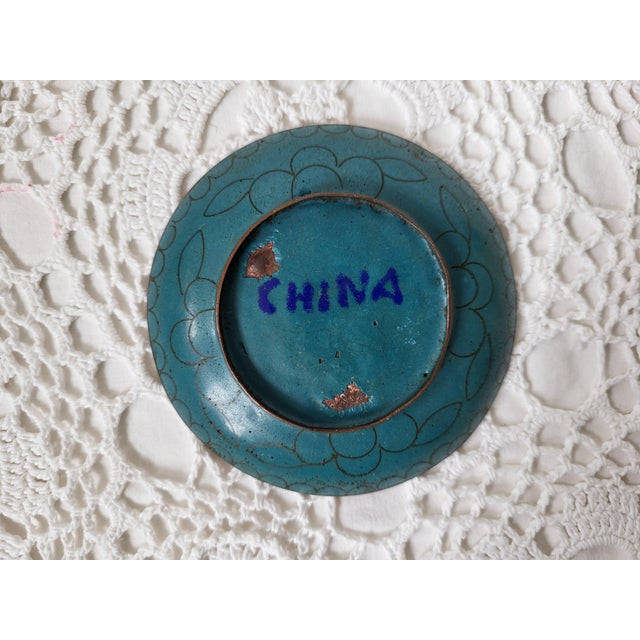 Traditional Small Turquoise and White Floral Cloisonne Dish For Sale - Image 3 of 4