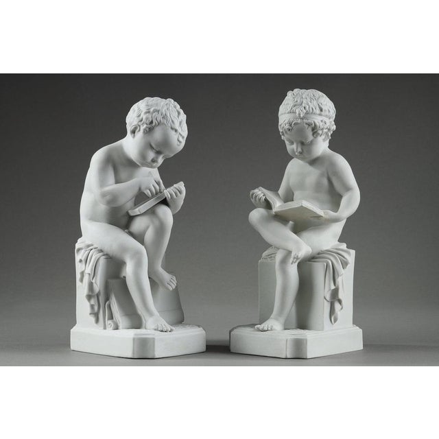 Porcelain Biscuit Figurines of the Child Reading and the Child Drawing, 1900s, Set of 2 For Sale - Image 4 of 18
