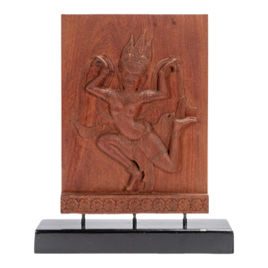 19th Century Antique Carved Wood Panel Balinese Goddess Mounted Sculpture