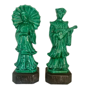 Mid-Century Large Ceramic Chinoiserie Figurines - A Pair