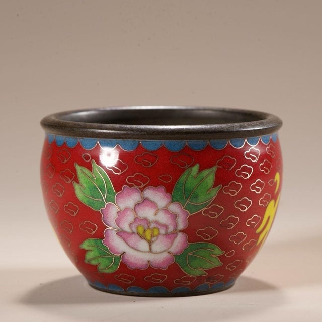 Late 19th Century Cloisonné Enamel Bowl With Fortune Character, 340g For Sale - Image 4 of 9