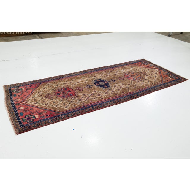 Brown Vintage Hamadan Hand-Knotted Wool Rug With Geometric Pattern For Sale - Image 4 of 8